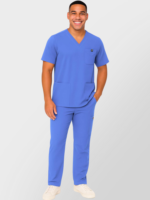 Men's Scrub Set – Stretch V-Neck Multi-Pocket Medical Uniform Scrubs Top & Cargo Pants