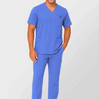 Men's Scrub Set – Stretch V-Neck Multi-Pocket Medical Uniform Scrubs Top & Cargo Pants