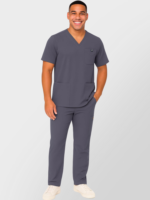Men's Scrub Set – Stretch V-Neck Multi-Pocket Medical Uniform Scrubs Top & Cargo Pants - Image 8