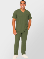 Men's Scrub Set – Stretch V-Neck Multi-Pocket Medical Uniform Scrubs Top & Cargo Pants - Image 9