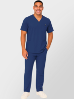 Men's Scrub Set – Stretch V-Neck Multi-Pocket Medical Uniform Scrubs Top & Cargo Pants - Image 5